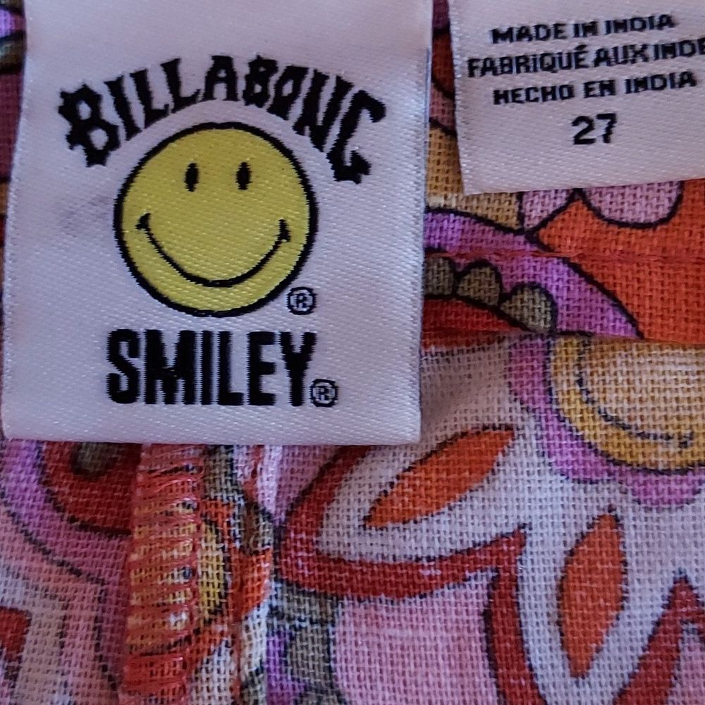 Billabong X Smiley Retro Festival Boho Floral Psychedelic Linen Blend Pants 27 - Picture 7 of 10